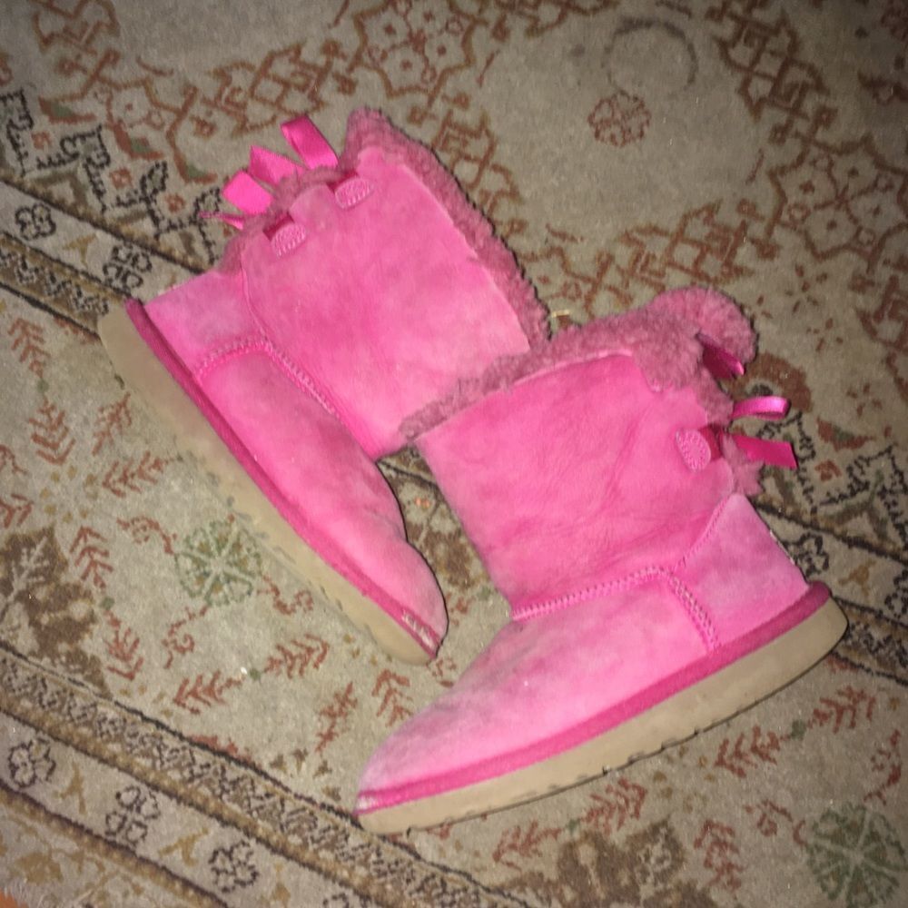 Ugg pink bow shearling leather booties